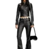 g-lobe Cropped distressed biker jacket
