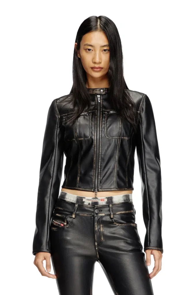 g-lobe Cropped distressed biker jacket