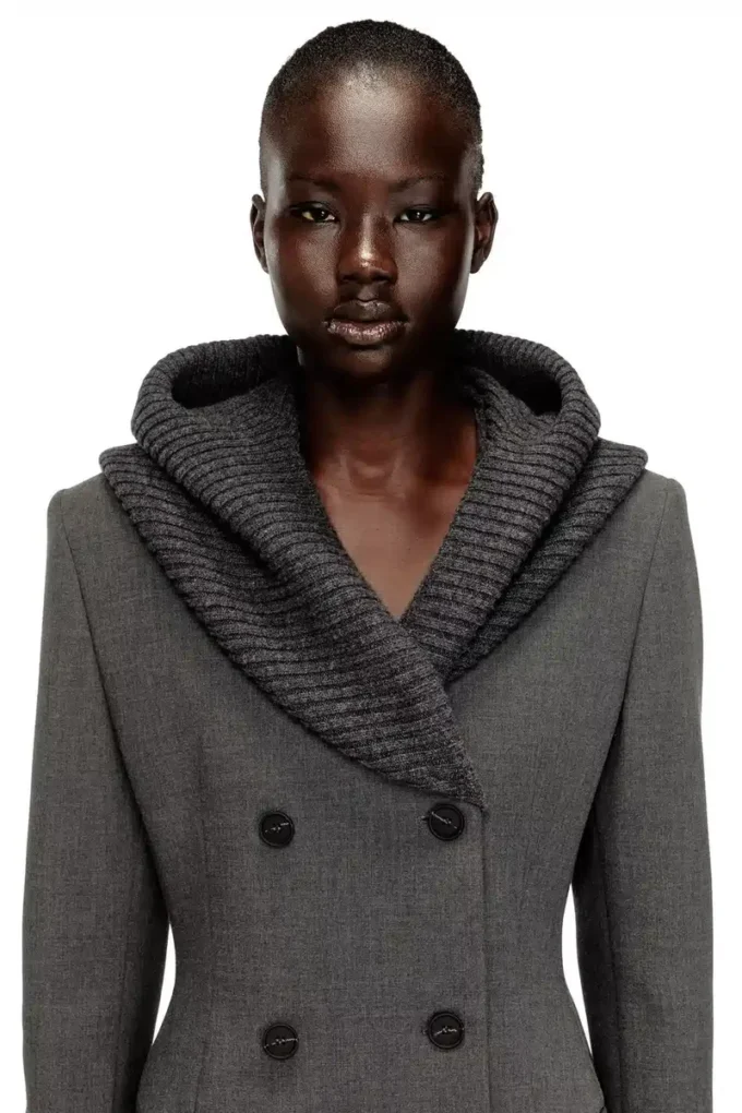 g-olden-long Long hourglass coat with knitted cowl hood g-olden-long Long hourglass coat with knitted cowl hood
