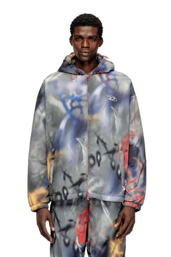 j-mirr Padded windbreaker with graffiti print j-mirr Padded windbreaker with graffiti print