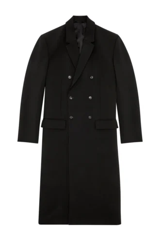 j-ritz Longline cool wool coat in denim detail