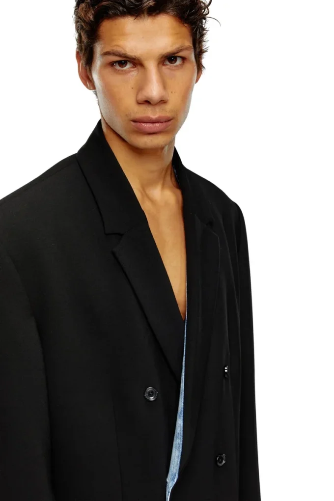 j-ritz Longline cool wool coat in denim detail