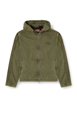 j-stitch Hooded zip-up jacket in cotton poplin