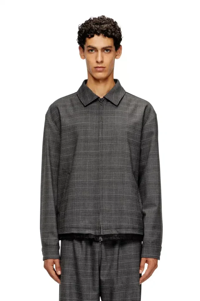 j-ting Coach jacket in Prince of Wales wool blend and satin j-ting Coach jacket in Prince of Wales wool blend and satin