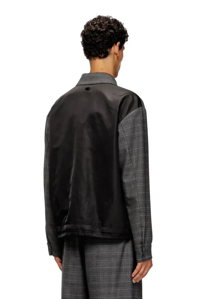 j-ting Coach jacket in Prince of Wales wool blend and satin j-ting Coach jacket in Prince of Wales wool blend and satin