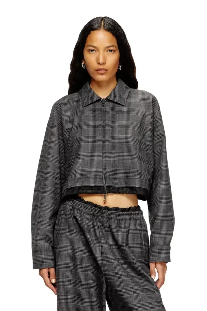 j-ting-fem Cropped Prince of Wales wool-blend coach jacket j-ting-fem Cropped Prince of Wales wool-blend coach jacket