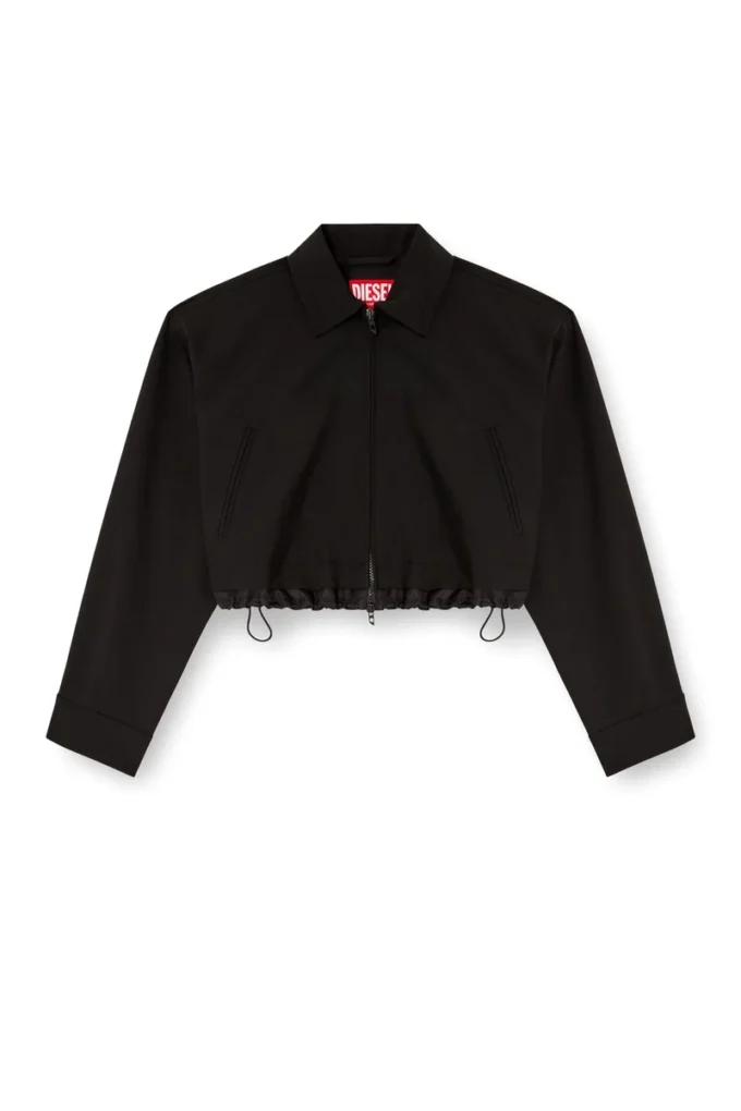 j-ting-fem-r2 Cropped jacket in tailoring fabric and nylon j-ting-fem-r2 Cropped jacket in tailoring fabric and nylon