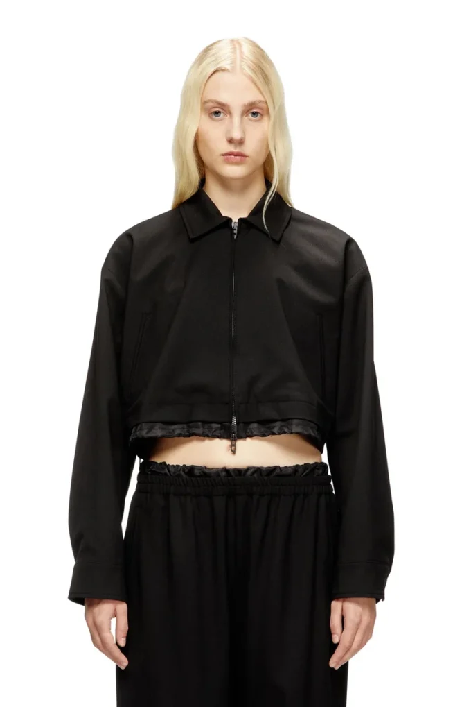 j-ting-fem-r2 Cropped jacket in tailoring fabric and nylon j-ting-fem-r2 Cropped jacket in tailoring fabric and nylon