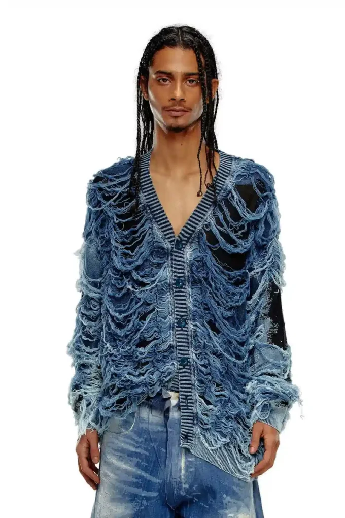 k-boboli Destroyed indigo V-neck cardigan k-boboli Destroyed indigo V-neck cardigan