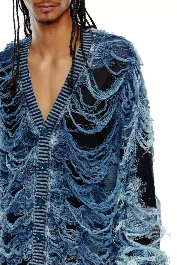 k-boboli Destroyed indigo V-neck cardigan k-boboli Destroyed indigo V-neck cardigan