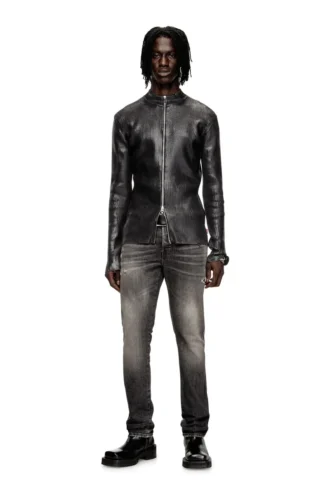 k-dargy-d Denim-yarn zip cardigan with shiny effect