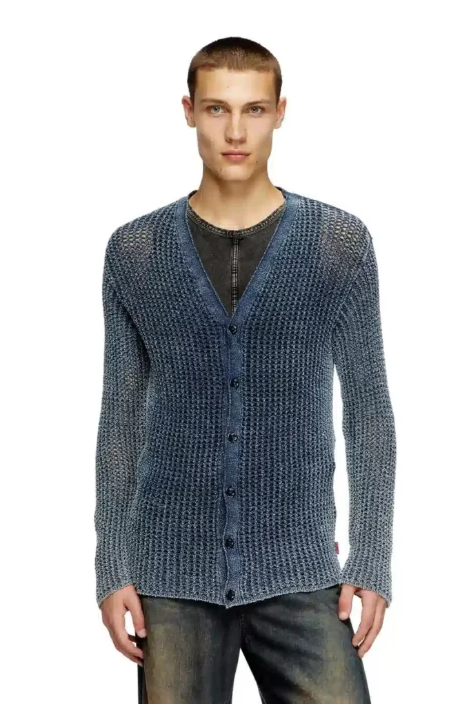 k-redram Mesh-knit cardigan in denim yarn