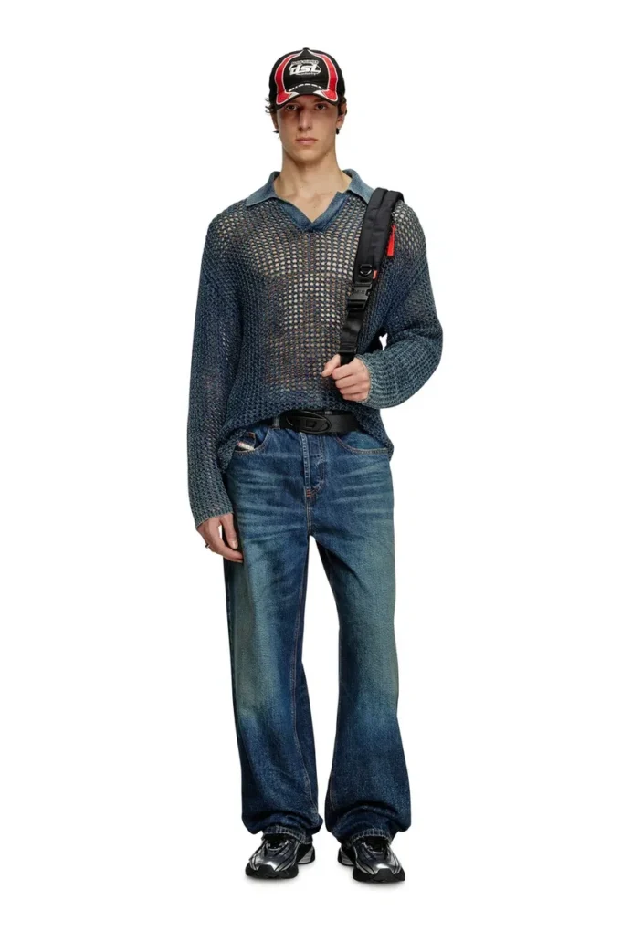 k-squared Open-knit polo jumper in denim yarn k-squared Open-knit polo jumper in denim yarn