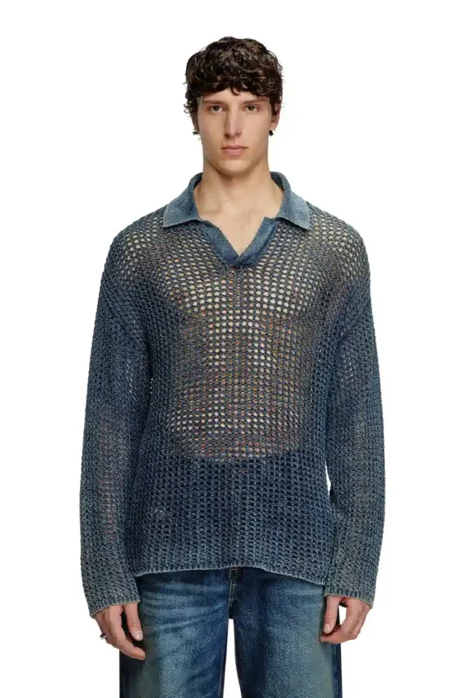 k-squared Open-knit polo jumper in denim yarn k-squared Open-knit polo jumper in denim yarn