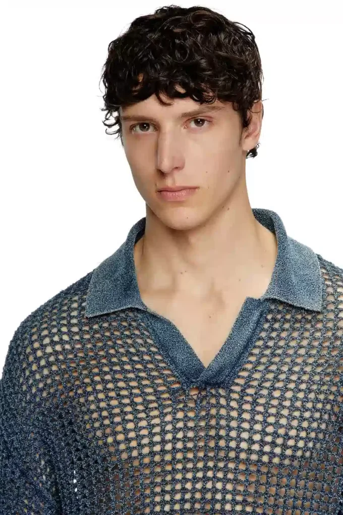 k-squared Open-knit polo jumper in denim yarn k-squared Open-knit polo jumper in denim yarn