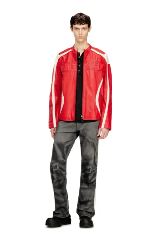 l-adam Colour-block leather biker jacket