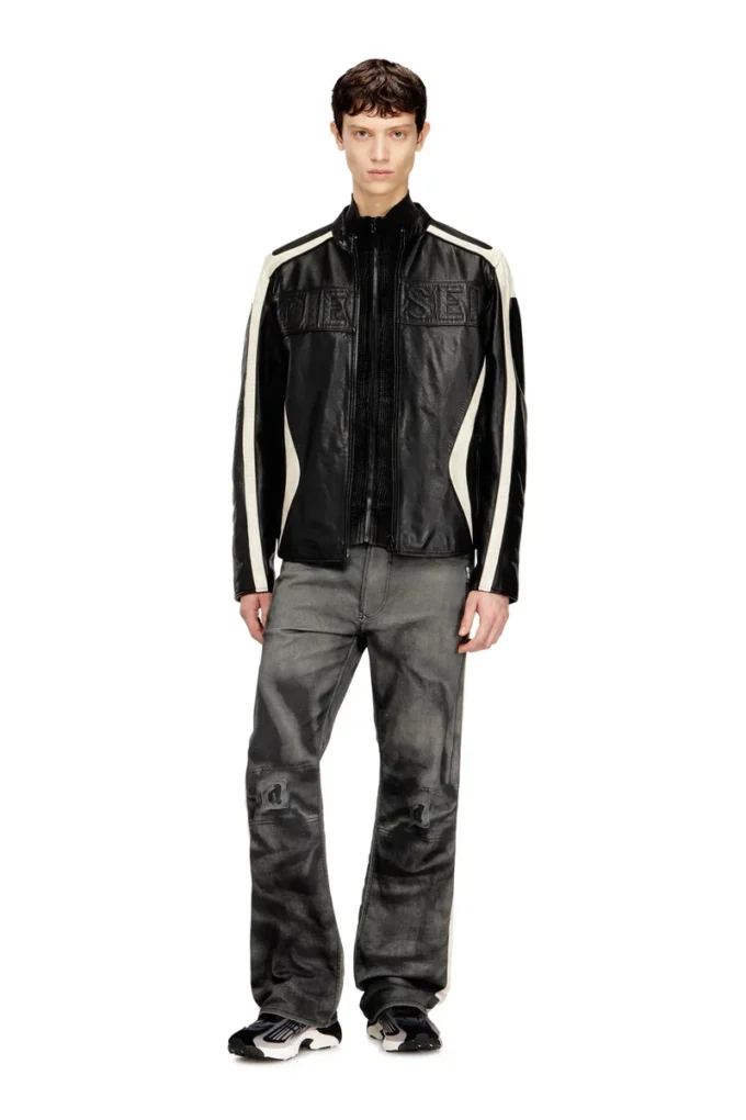 l-adam Colour-block leather biker jacket l-adam Colour-block leather biker jacket