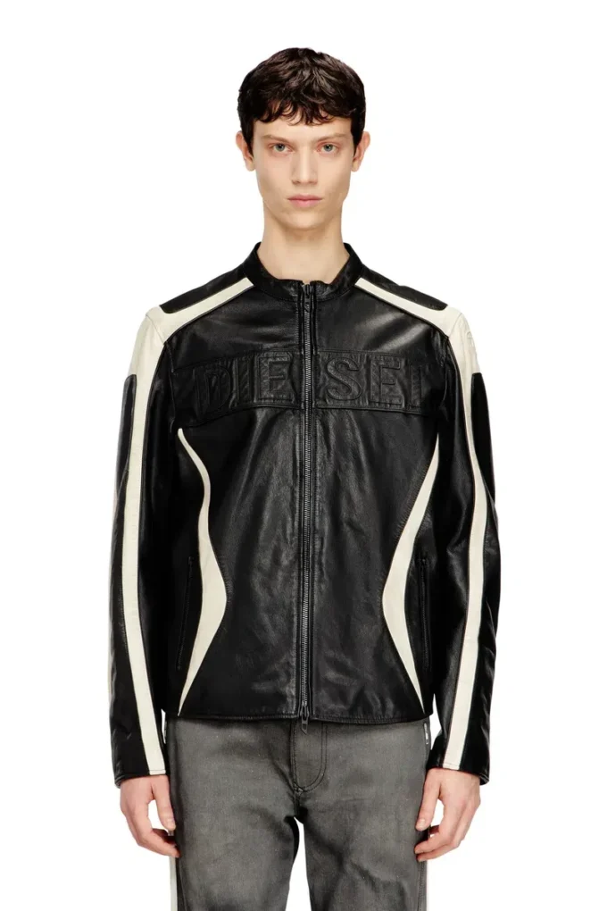 l-adam Colour-block leather biker jacket l-adam Colour-block leather biker jacket