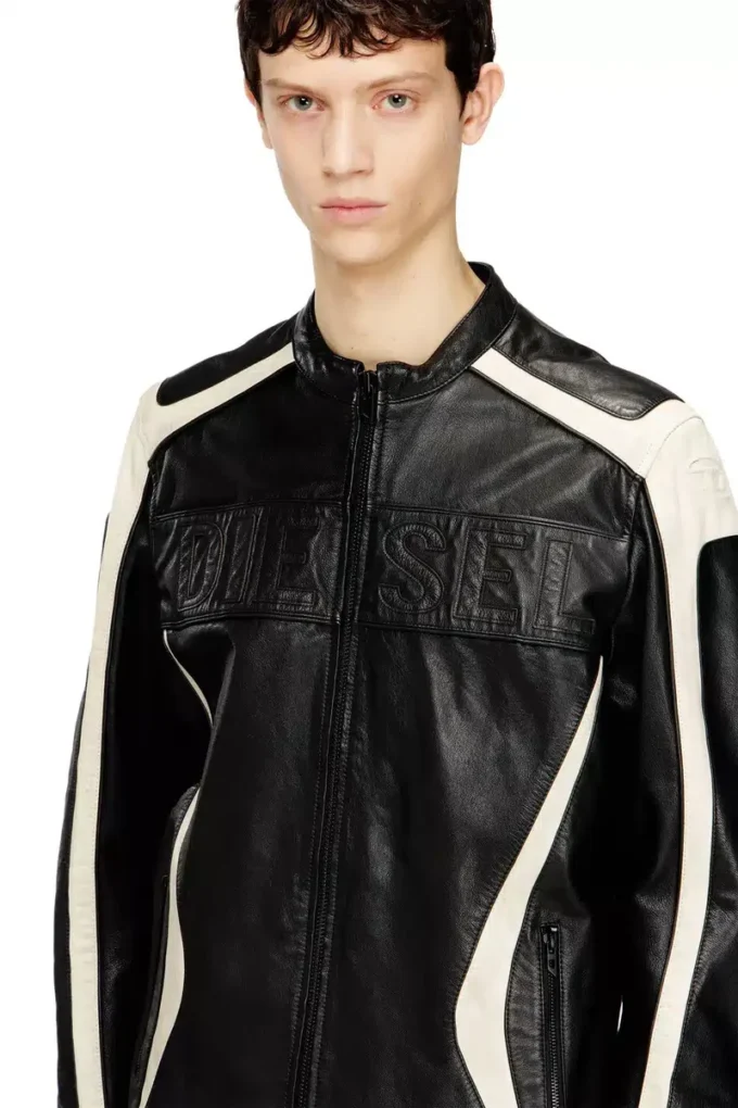 l-adam Colour-block leather biker jacket l-adam Colour-block leather biker jacket