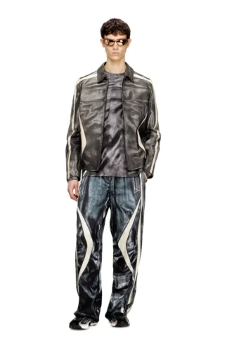 l-amar-enbi Leather coach jacket with biker print