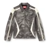 l-amar-enbi Leather coach jacket with biker print l-amar-enbi Leather coach jacket with biker print