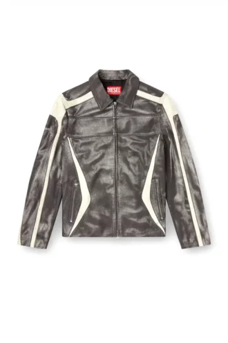 l-amar-enbi Leather coach jacket with biker print
