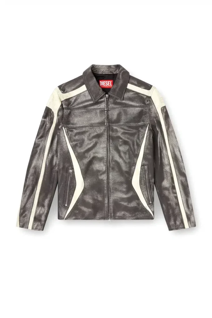 l-amar-enbi Leather coach jacket with biker print l-amar-enbi Leather coach jacket with biker print