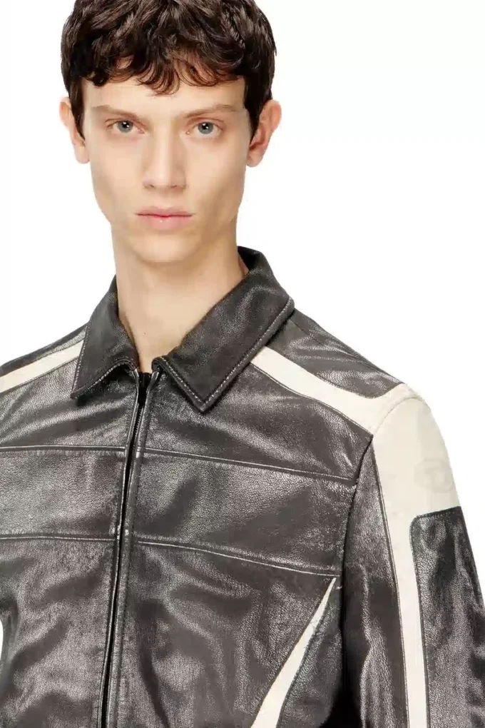 l-amar-enbi Leather coach jacket with biker print l-amar-enbi Leather coach jacket with biker print