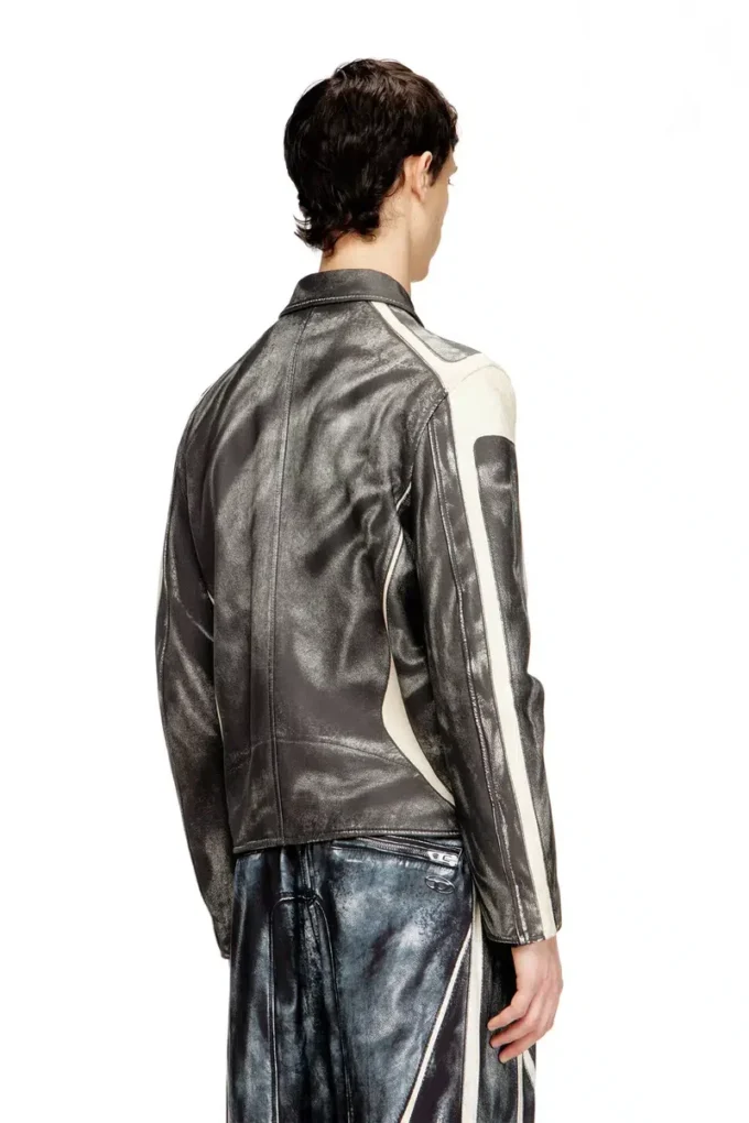 l-amar-enbi Leather coach jacket with biker print l-amar-enbi Leather coach jacket with biker print