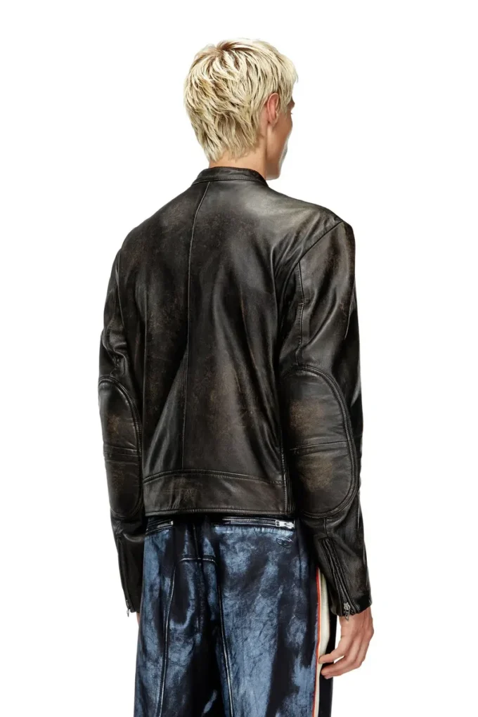 l-aross Distressed leather biker jacket
