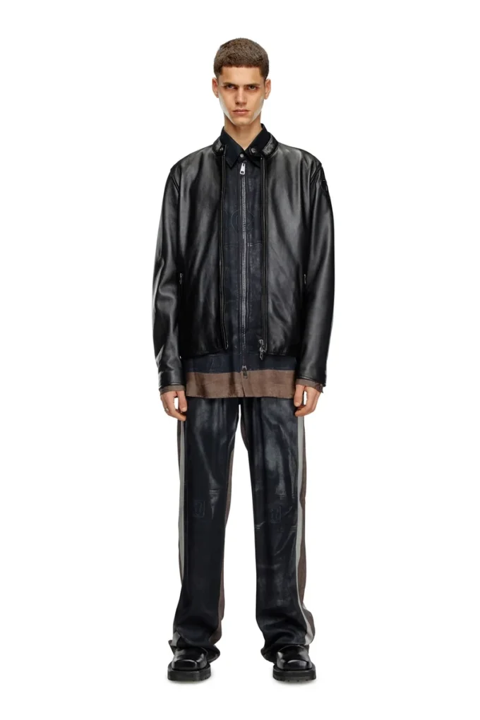 l-carver Leather biker jacket with embossed logo l-carver Leather biker jacket with embossed logo