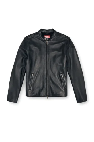 l-carver Leather biker jacket with embossed logo