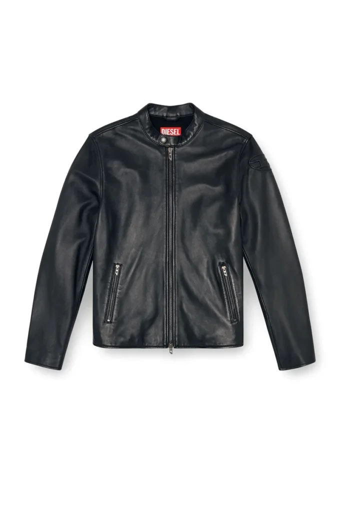 l-carver Leather biker jacket with embossed logo l-carver Leather biker jacket with embossed logo