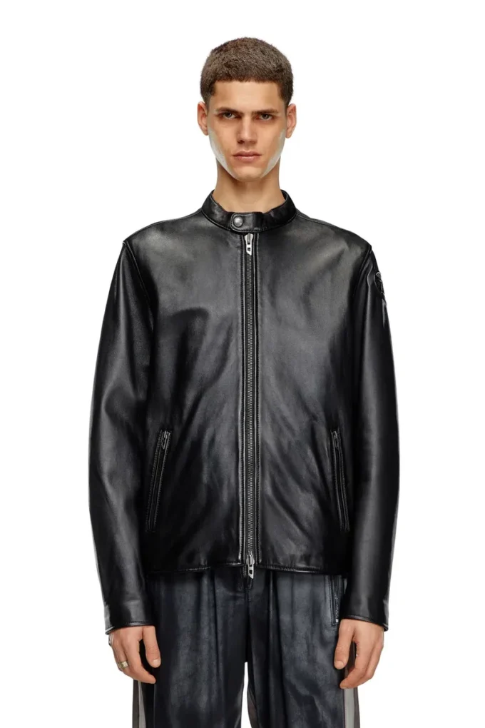 l-carver Leather biker jacket with embossed logo l-carver Leather biker jacket with embossed logo