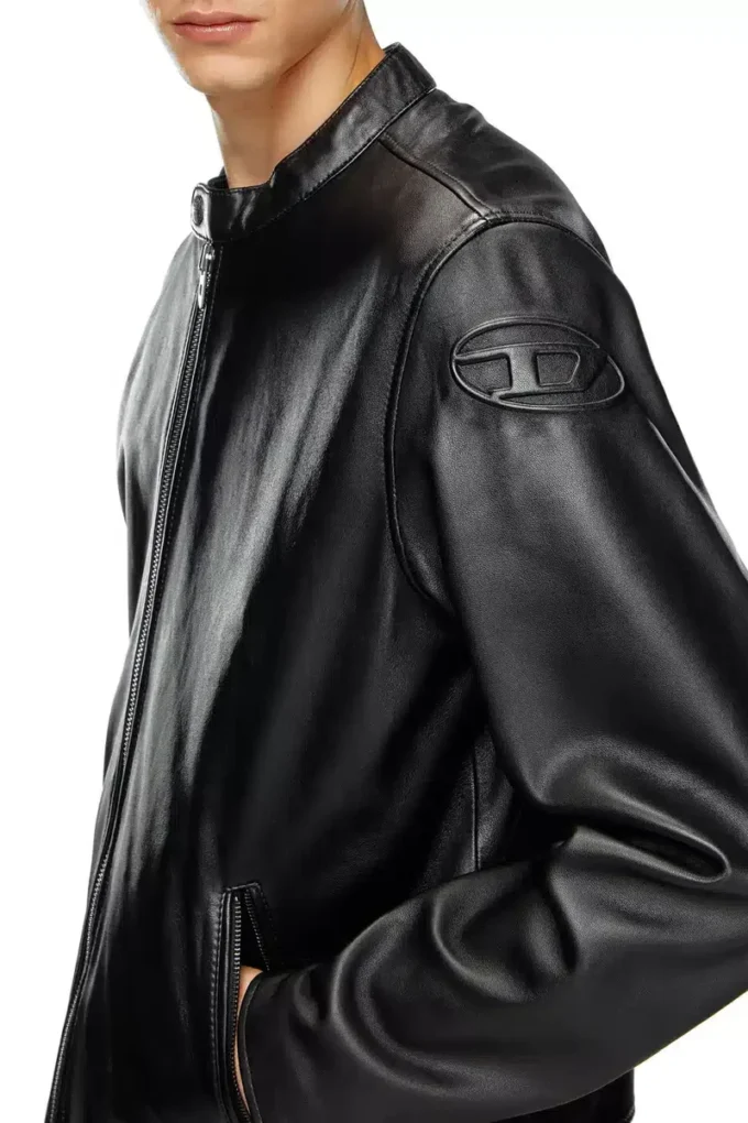 l-carver Leather biker jacket with embossed logo l-carver Leather biker jacket with embossed logo
