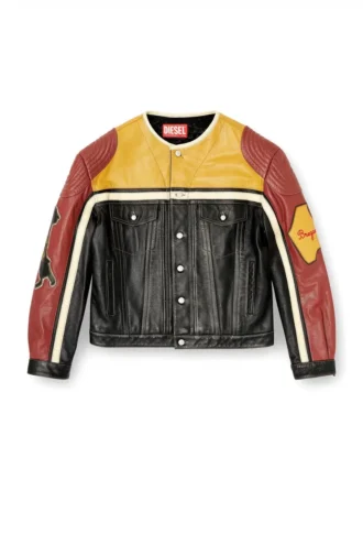 l-coug-20th Leather jacket with patch details
