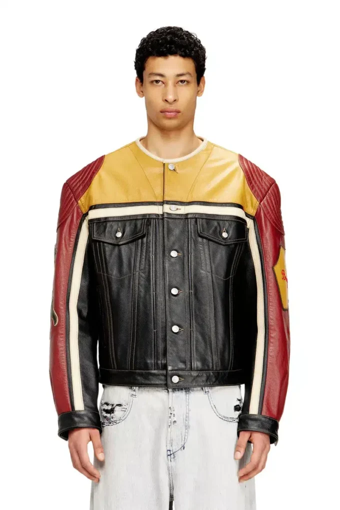 l-coug-20th Leather jacket with patch details l-coug-20th Leather jacket with patch details