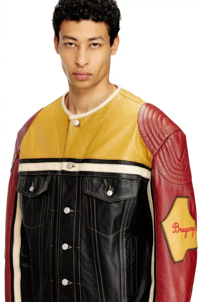 l-coug-20th Leather jacket with patch details l-coug-20th Leather jacket with patch details