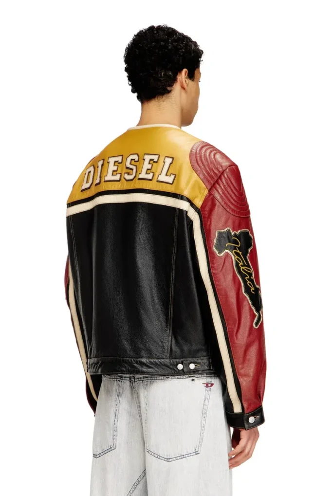 l-coug-20th Leather jacket with patch details l-coug-20th Leather jacket with patch details