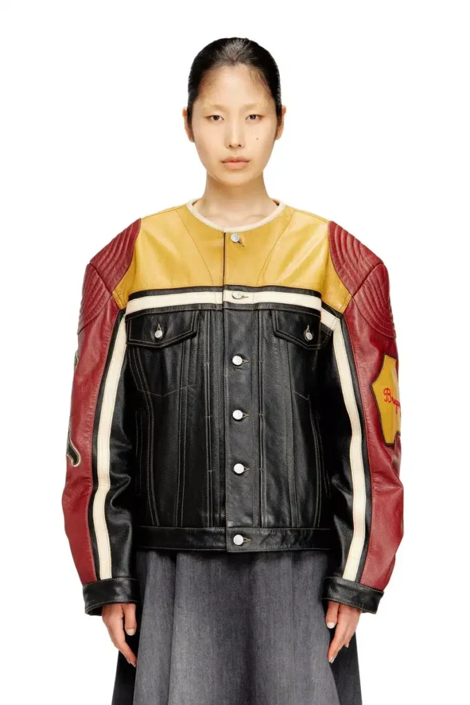 l-coug-20th Leather jacket with patch details l-coug-20th Leather jacket with patch details
