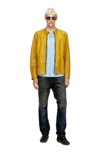l-evert-a Treated leather biker jacket with faded logo