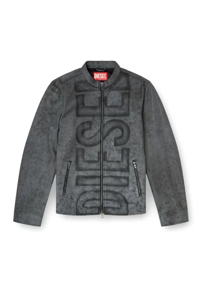 l-evert-a Treated leather biker jacket with faded logo