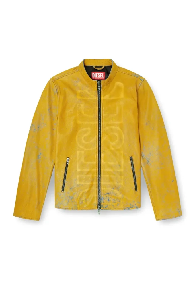 l-evert-a Treated leather biker jacket with faded logo