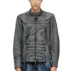 l-evert-a Treated leather biker jacket with faded logo