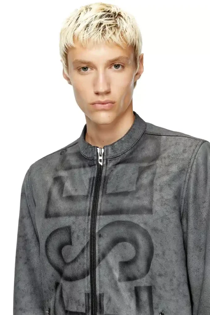 l-evert-a Treated leather biker jacket with faded logo