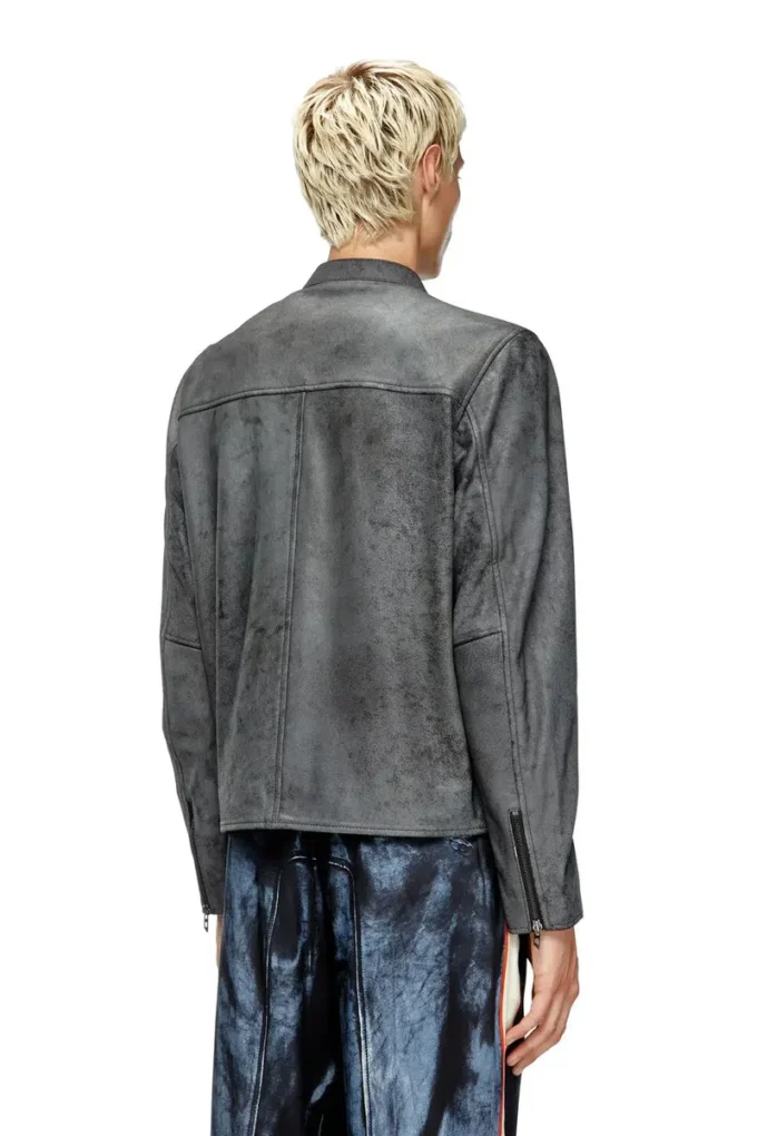 l-evert-a Treated leather biker jacket with faded logo