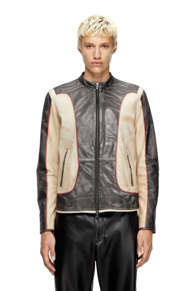 l-evert Trompe l’oeil-effect leather biker jacket