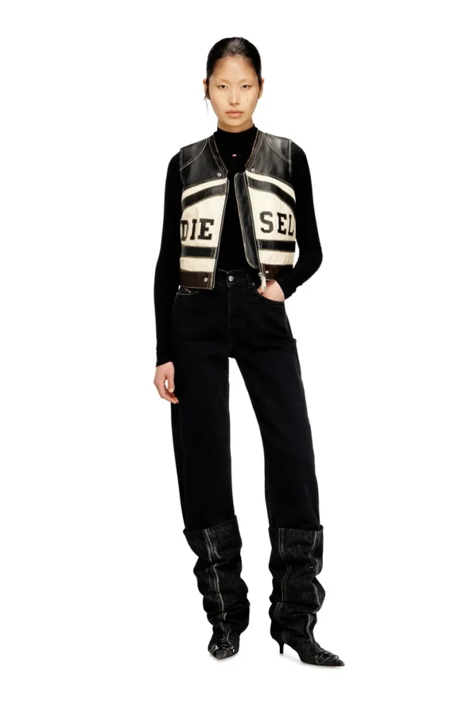 l-flycou-20th Leather vest with front logo and contrast stripes l-flycou-20th Leather vest with front logo and contrast stripes