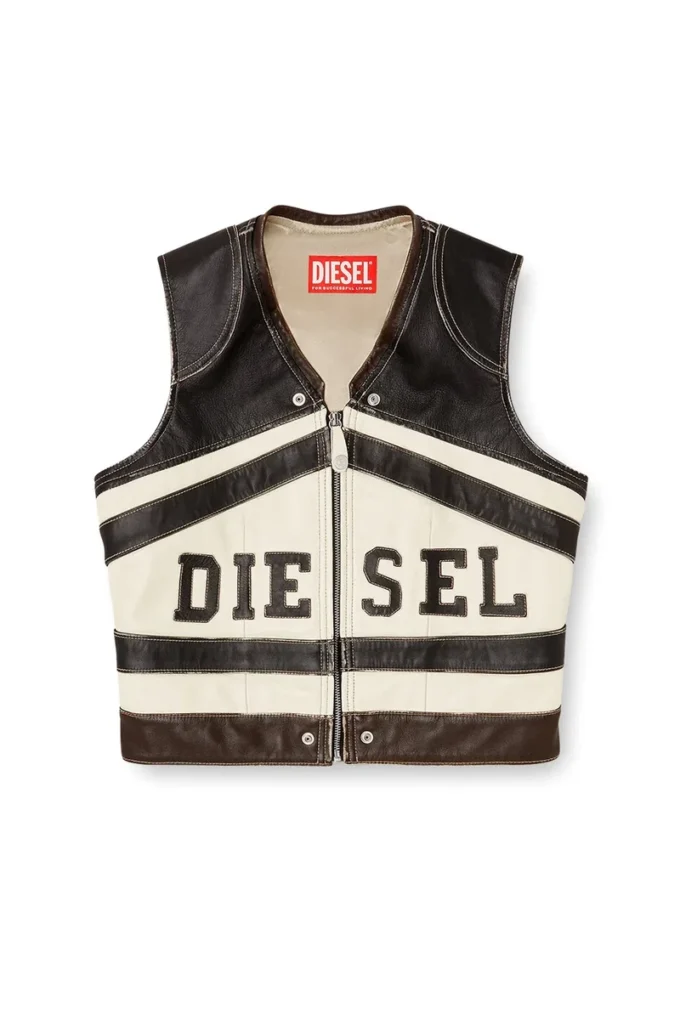 l-flycou-20th Leather vest with front logo and contrast stripes l-flycou-20th Leather vest with front logo and contrast stripes
