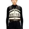 l-flycou-20th Leather vest with front logo and contrast stripes l-flycou-20th Leather vest with front logo and contrast stripes